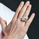 Two-Tone 925 Rhodium Plated 925 Sterling Silver Square CZ Encrusted Men's Ring - GMR00218RG