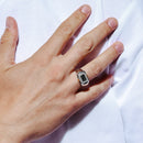 Two-Tone 925 Sterling Silver Men's Rectangular Ring with CZ - GMR00221RG