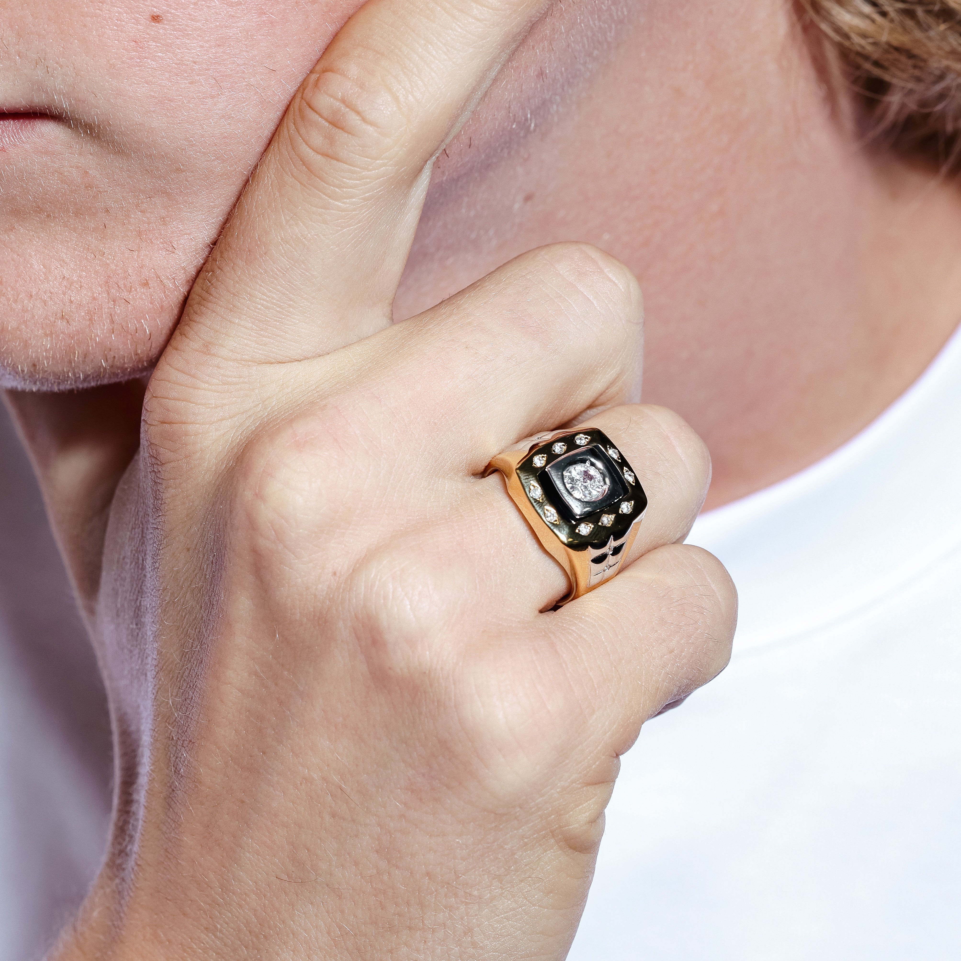 Anillo cuadrado de plata de ley 925 tricolor con circonita - GMR00225GR