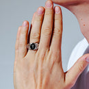 Rhodium Plated 925 Sterling Silver Black Oval Body of Christ Ring - GMR00241RH