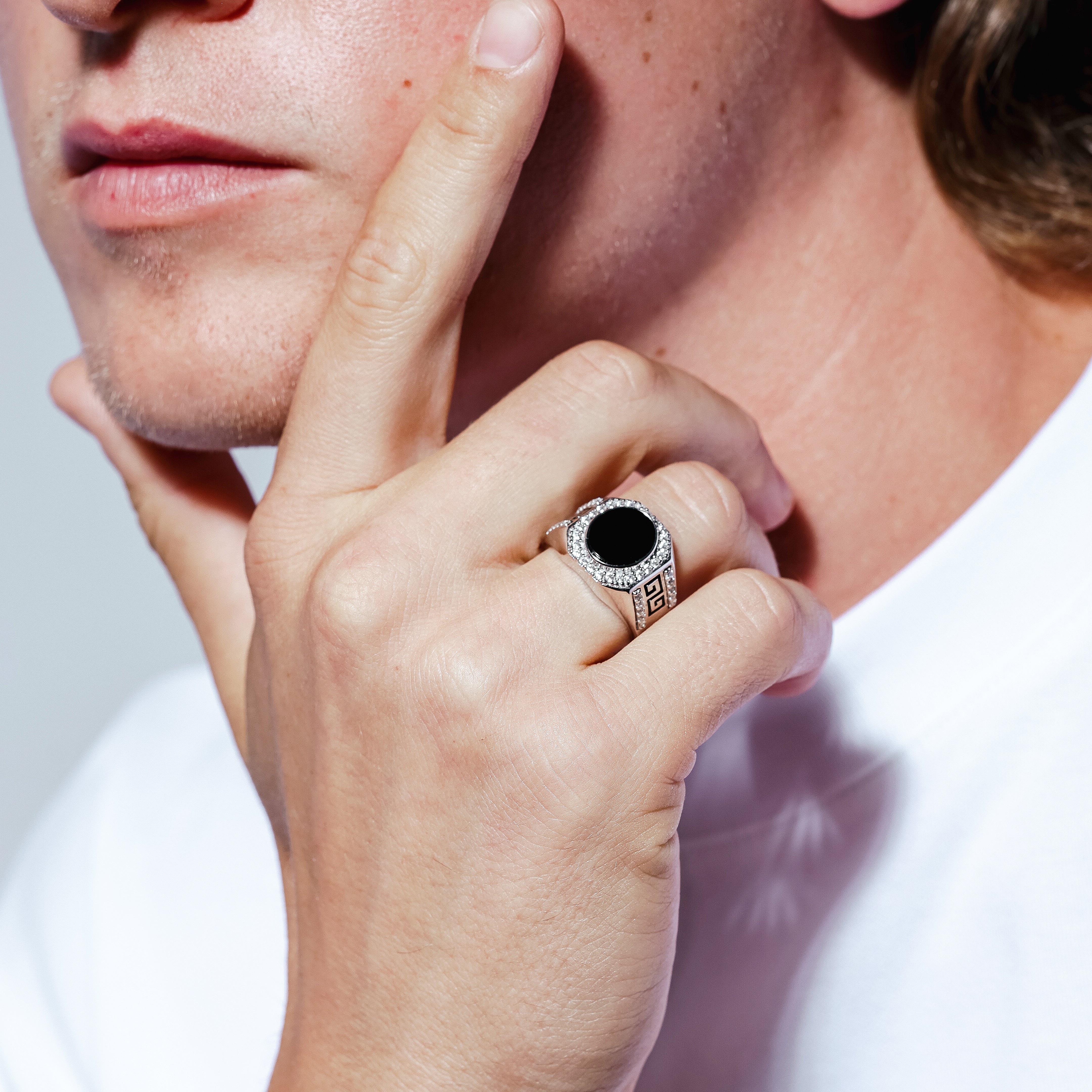 Men's Sterling Rhodium Plated 925 Sterling Silver Flat Oval Onyx Men's Sterling Rhodium Plated 925 Sterling Silver Flat Oval Onyx