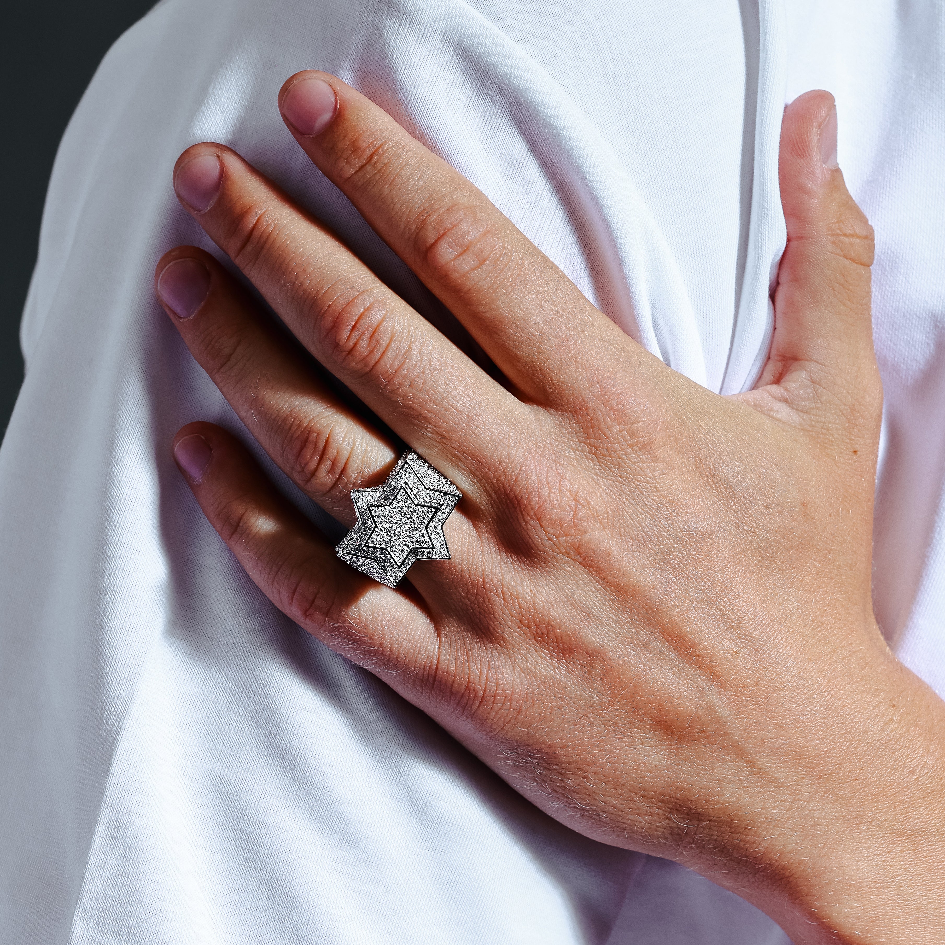 nonnative × END STAR RING 925 SILVER Rhodium Plated 925 Sterling Silver Star CZ Ring - GMR00312