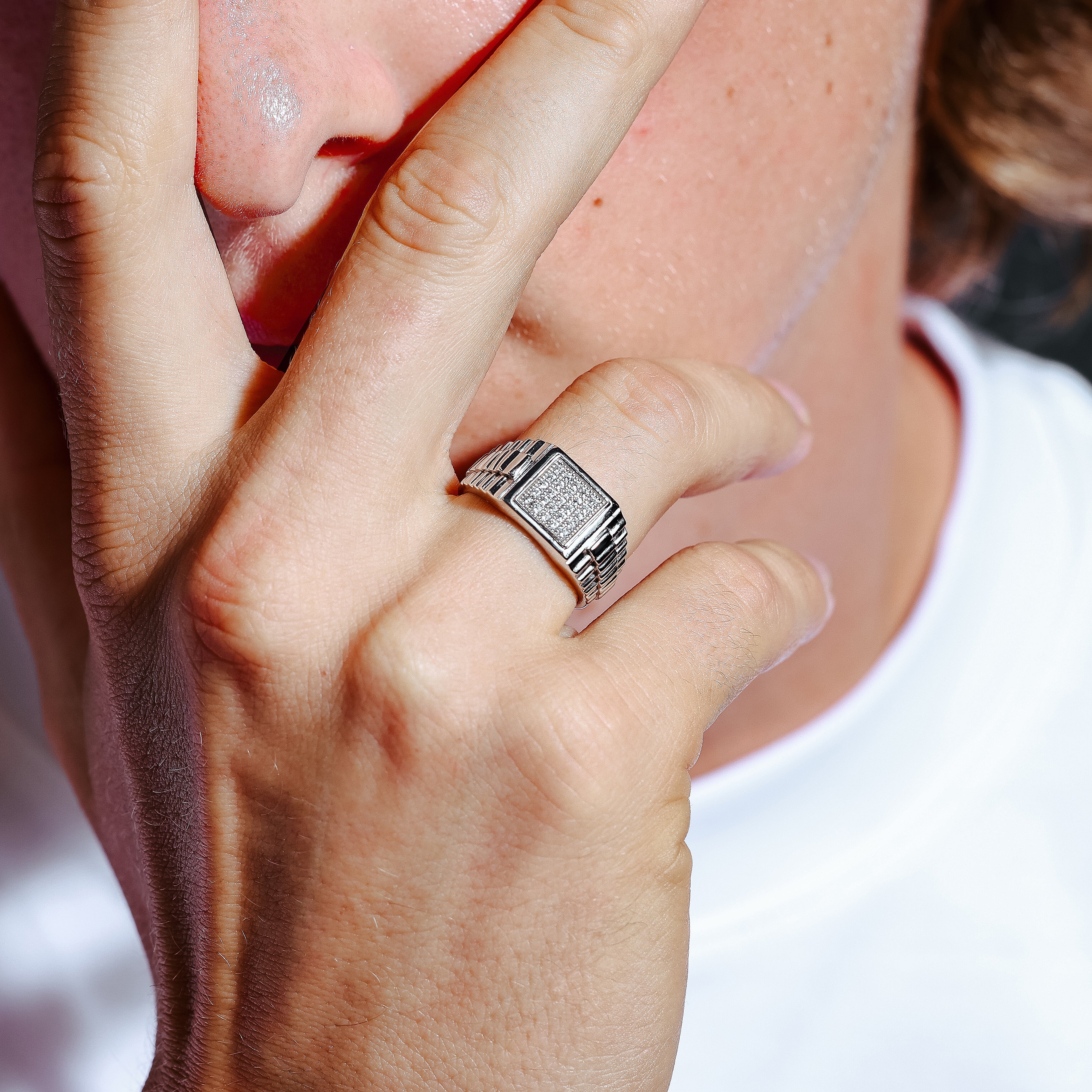 Rhodium Plated 925 Sterling Silver Square CZ Ring - GMR00314