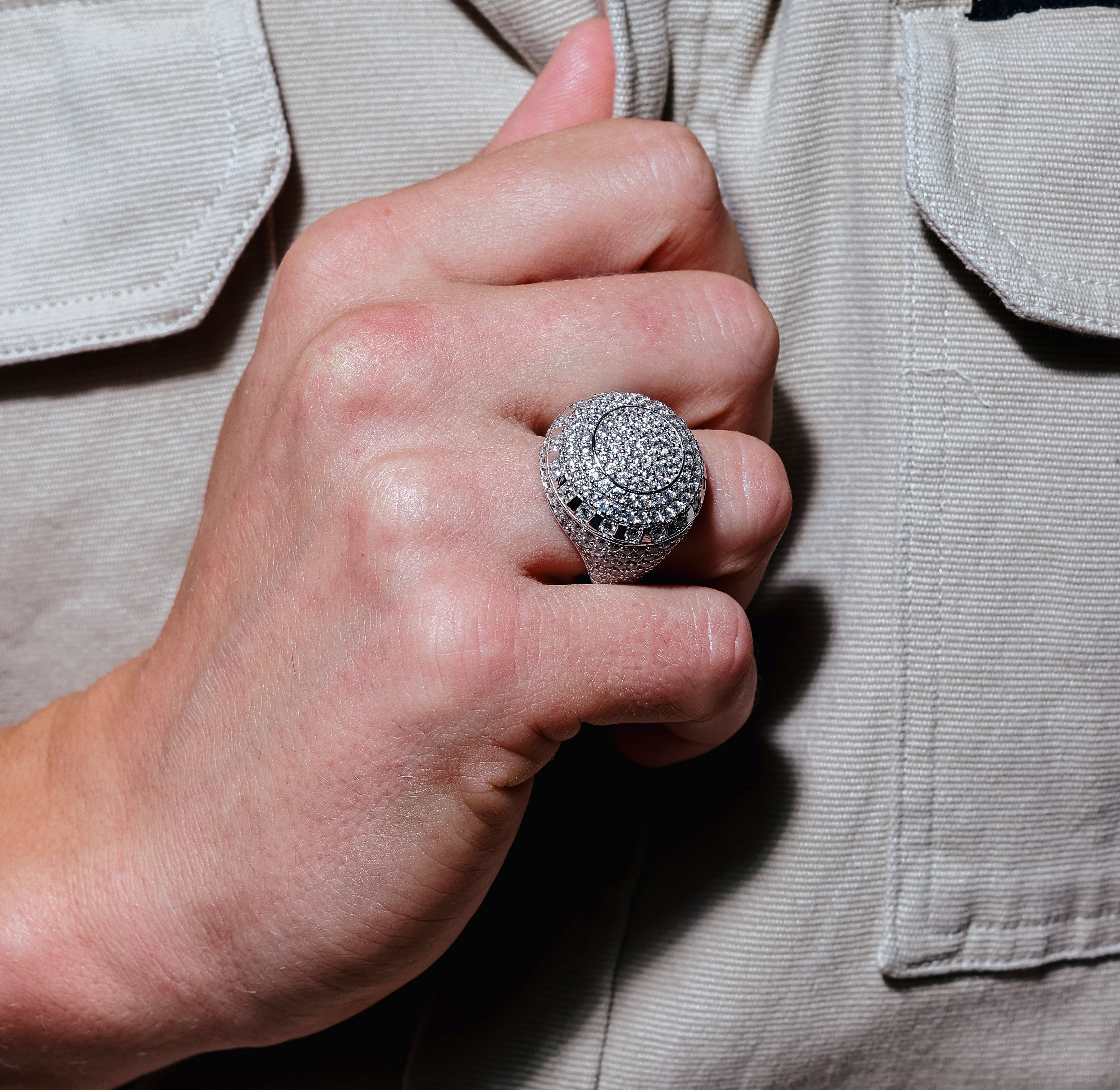 Rhodium Plated 925 Sterling Silver Dome CZ Hip Hop Ring - GMR00320