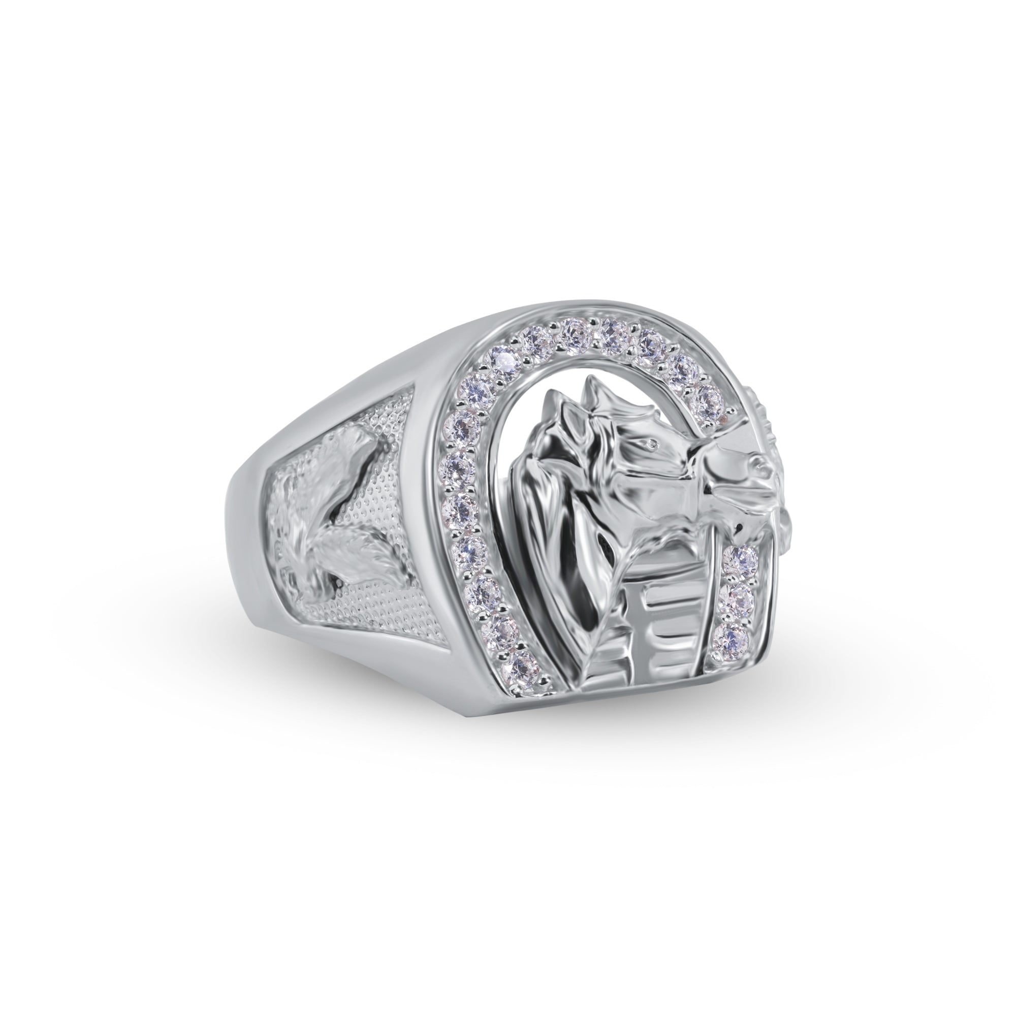 silver horse silver925 ベルリング Silver 925 Nickel Free Rhodium Plated Horse Shoe with Horse CZ