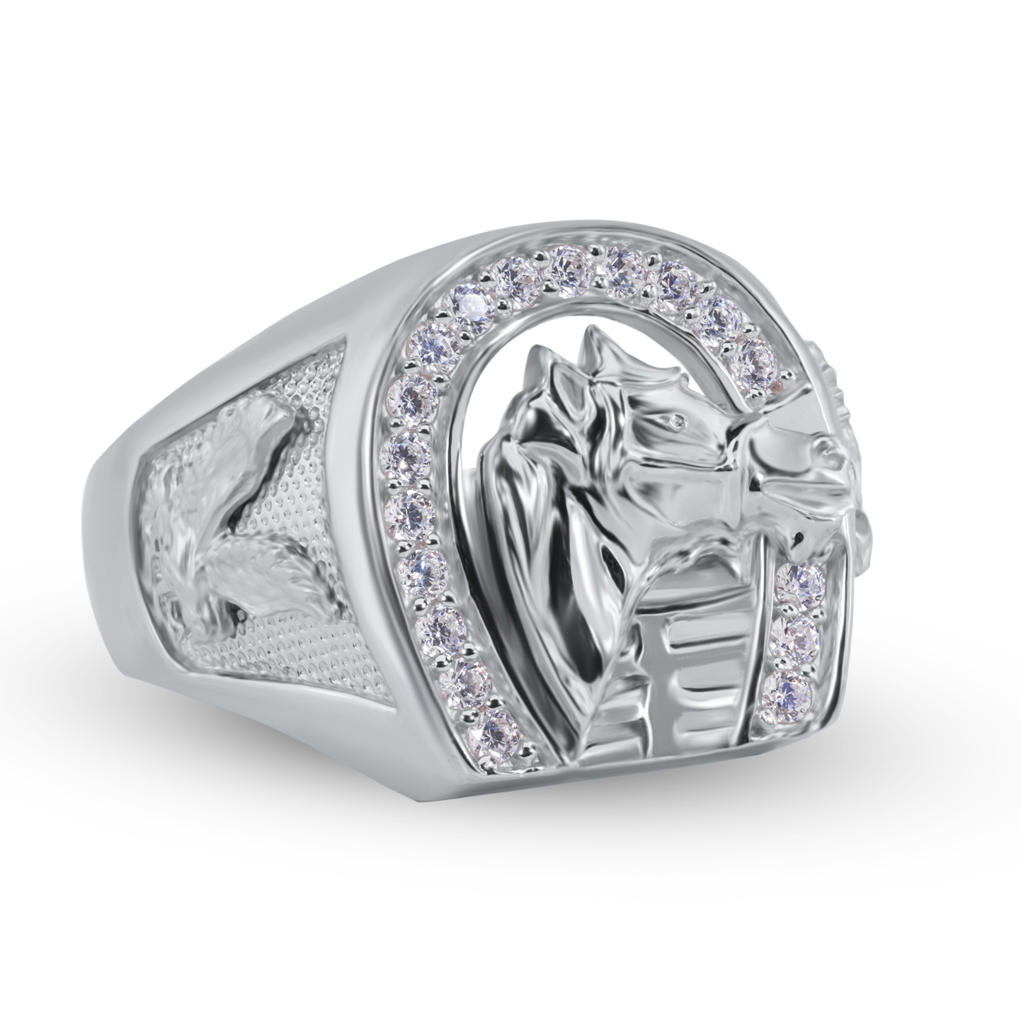 Silver 925 Nickel Free Rhodium Plated Horse Shoe with Horse CZ