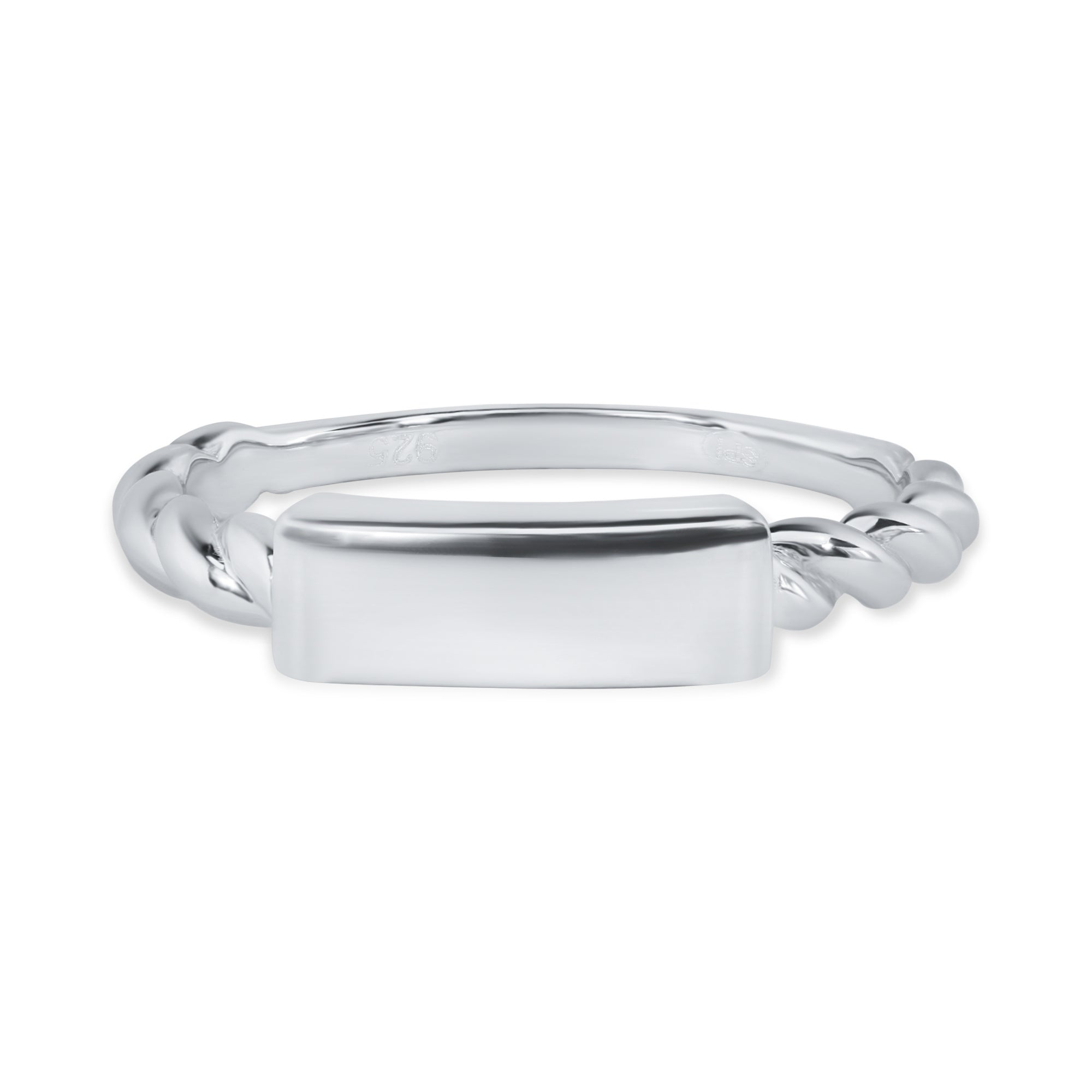 925 Sterling Silver Nickel Free Rhodium Plated Bar Tag Design Ring