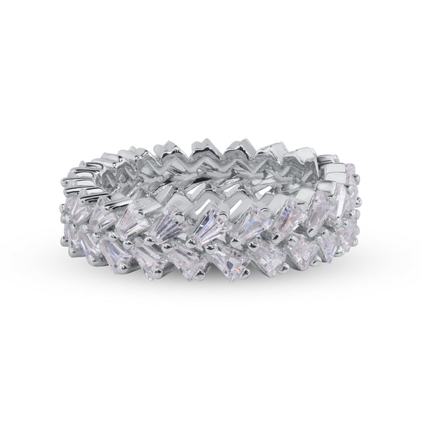 Silver 925 Nickel Free Rhodium Plated Double Eternity Band Baguette CZ Ring - GMR00369