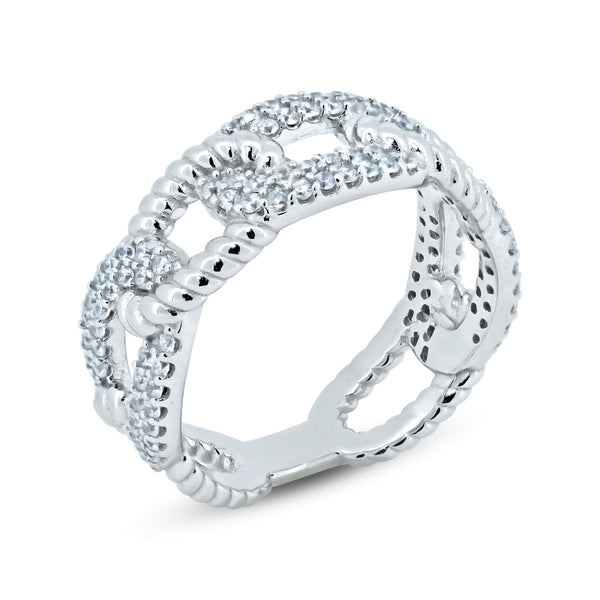Silver Rhodium Plated Link CZ Ring - GMR00370
