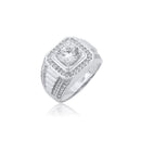 Rhodium Plated 925 Sterling Silver Statement Studded Small and Top 8mm Clear CZ Ring - GMR00378