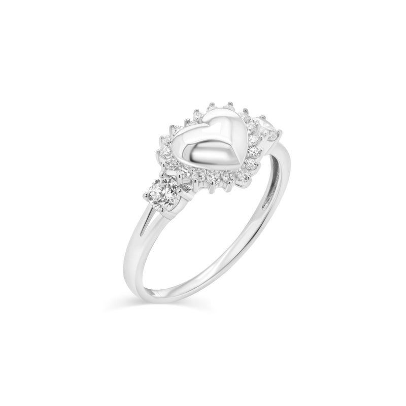 Rhodium Plated 925 Sterling Silver Heart 9mm x 10mm Clear CZ Ring - GMR00436