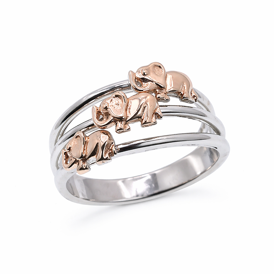 Two-Tone 925 Sterling Silver Multi Elephant Ring - GMR00459