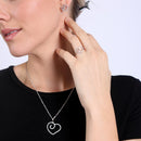 Juego de collar y aretes con circonita cúbica transparente y corazón abierto chapado en rodio en plata 925 - GMS00002RH