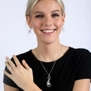 Silver 925 Rhodium Plated Clear Open Loop Eggplant CZ Dangling Stud Earring and Necklace Set - GMS00005