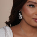 Silver 925 Rhodium Plated Clear Filigree Micro Pave CZ Dangling Stud Earring and Necklace Set - GMS00007RH