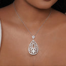 Silver 925 Rhodium Plated Clear Filigree Micro Pave CZ Dangling Stud Earring and Necklace Set - GMS00007RH