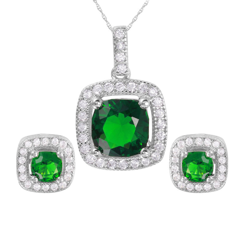 Silver 925 Rhodium Plated Square Birthstone CZ Set - GMS00020