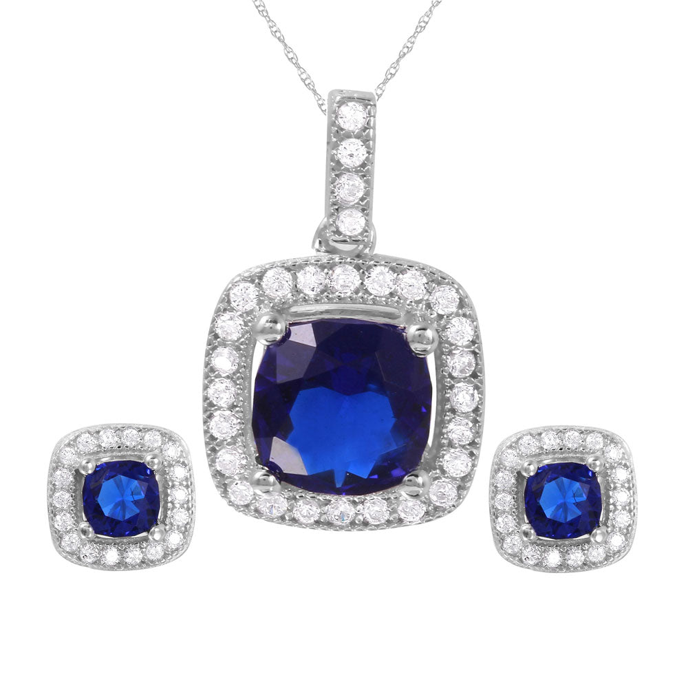 Conjunto de plata 925 rodiada con circonita cúbica y piedra de nacimiento cuadrada - GMS00020
