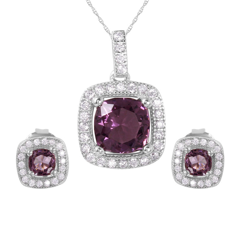 Silver 925 Rhodium Plated Square Birthstone CZ Set - GMS00020