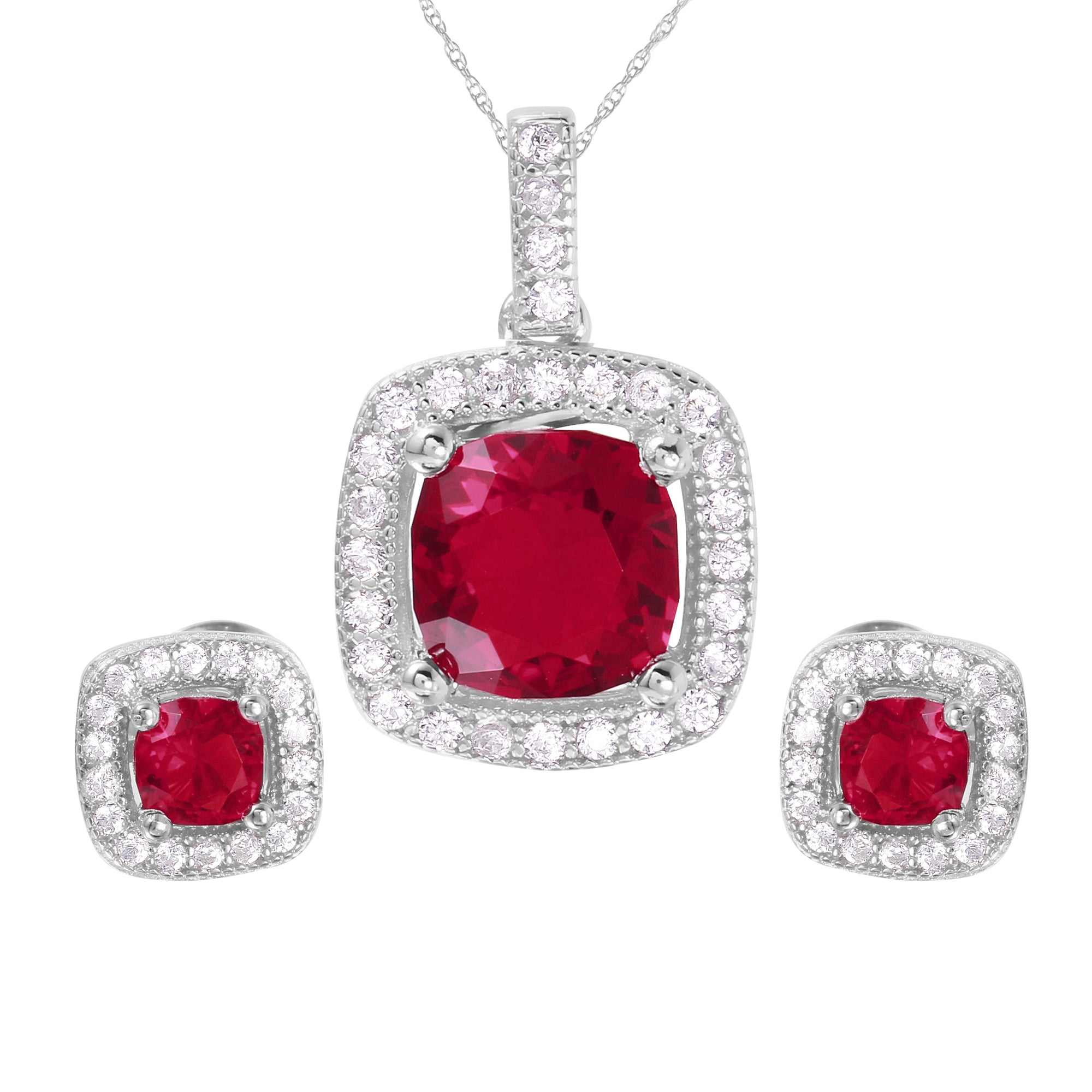 Conjunto de plata 925 rodiada con circonita cúbica y piedra de nacimiento cuadrada - GMS00020
