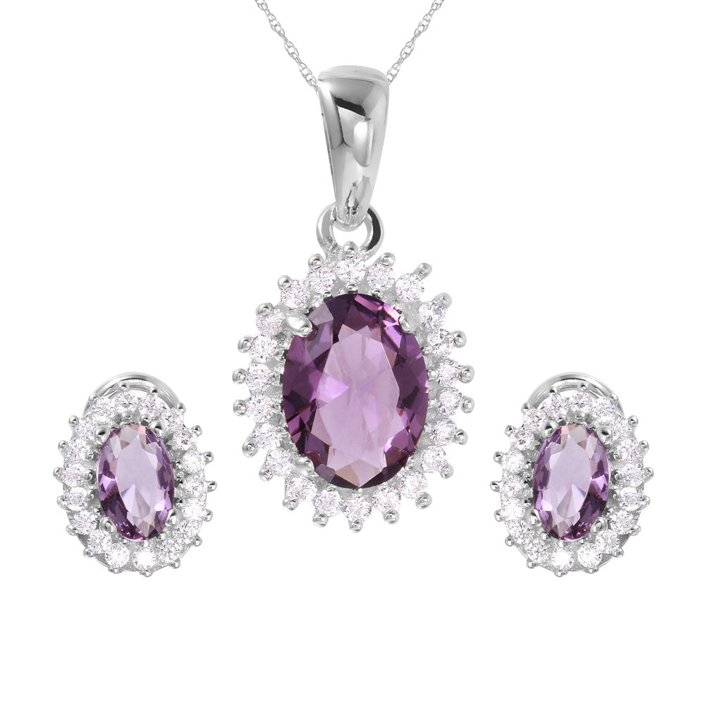 Silver 925 Rhodium Plated Radial Birthstone CZ Set - GMS00021