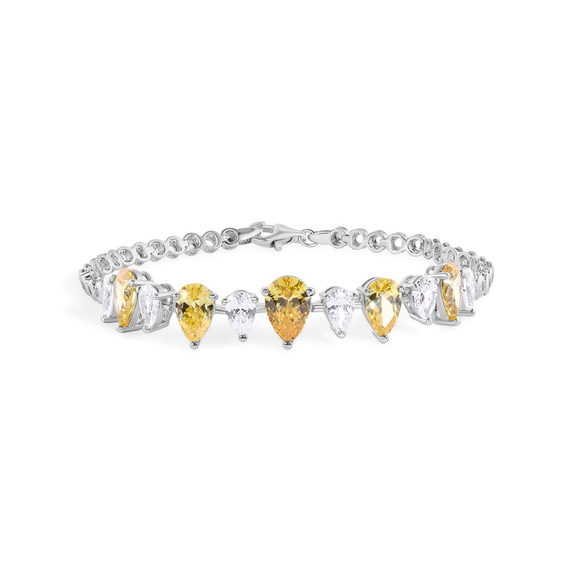 Rhodium Plated 925 Sterling Silver Clear and Citrine Pear Cut CZ 8.8mm Necklace and Bracelet Set - GMS00031