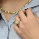 Silver 925 Rhodium Plated Yellow Center Clear Cluster CZ Ring - STR00386YEL