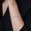 Rhodium Plated 925 Sterling Silver Pear Cut Center Stone Clear CZ Tennis 2.6mm Necklace Bracelet and Dangling Earring Set - GMS00032