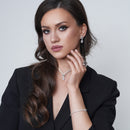 Rhodium Plated 925 Sterling Silver Pear Cut Center Stone Clear CZ Tennis 2.6mm Necklace Bracelet and Dangling Earring Set - GMS00032