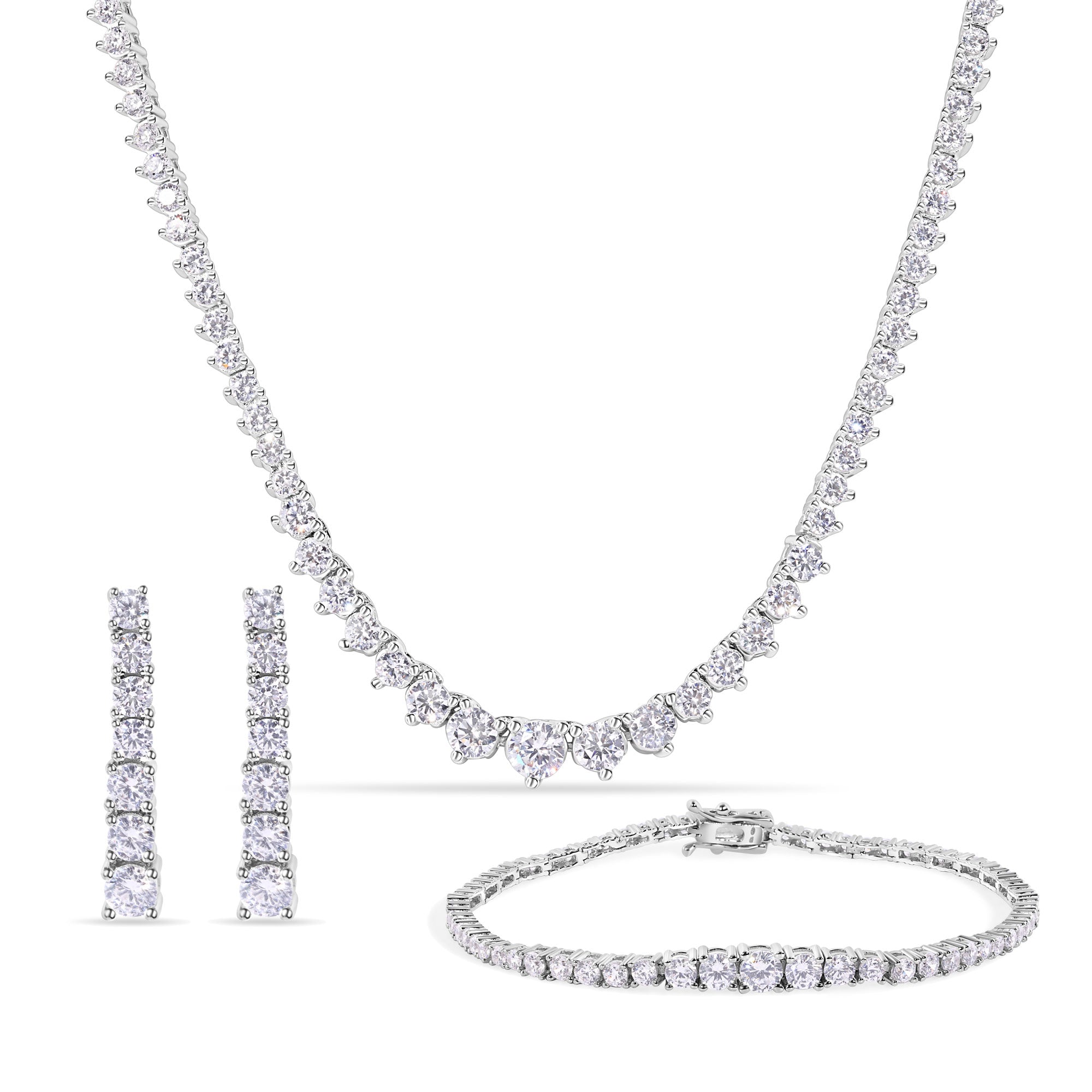 Rhodium Plated 925 Sterling Silver Pear Cut Center Stone Clear CZ