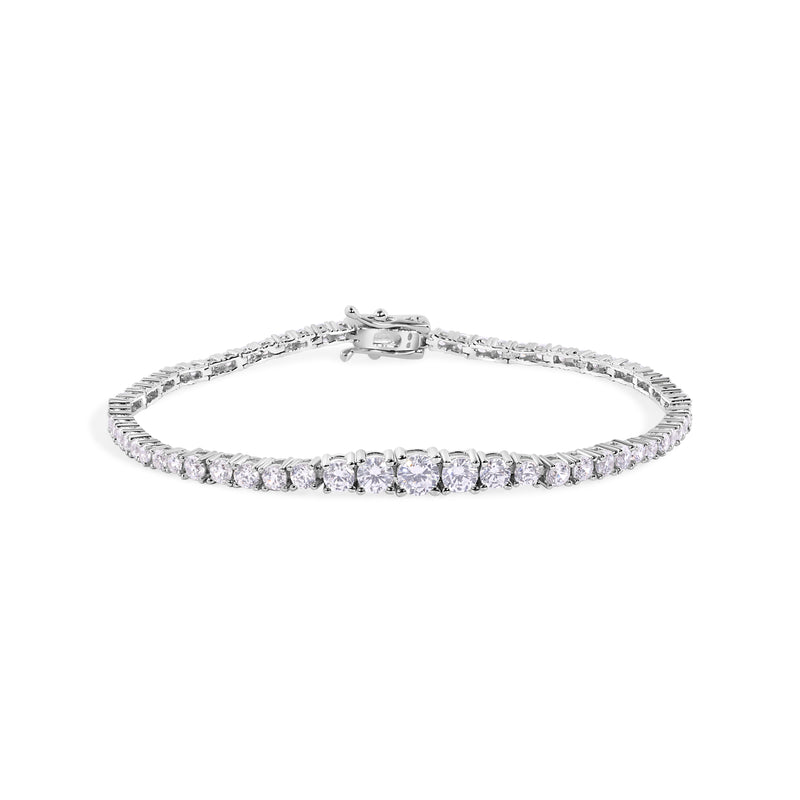 Rhodium Plated 925 Sterling Silver Clear CZ Tennis 2.6mm Necklace Bracelet and Climbing Earring Set - GMS00033