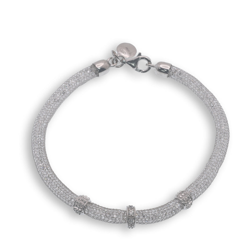Pulsera de malla con circonitas cúbicas italianas bañada en rodio y detalles en circonitas - GTB00012