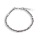 Clearance-Rhodium Plated Italian Braided Mesh With Tube Accent Bracelet- GTB00013RH