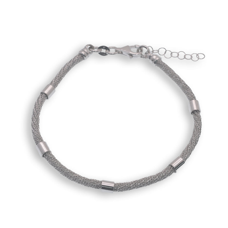 Pulsera de malla trenzada italiana rodiada con detalles tubulares (GTB00013RH)