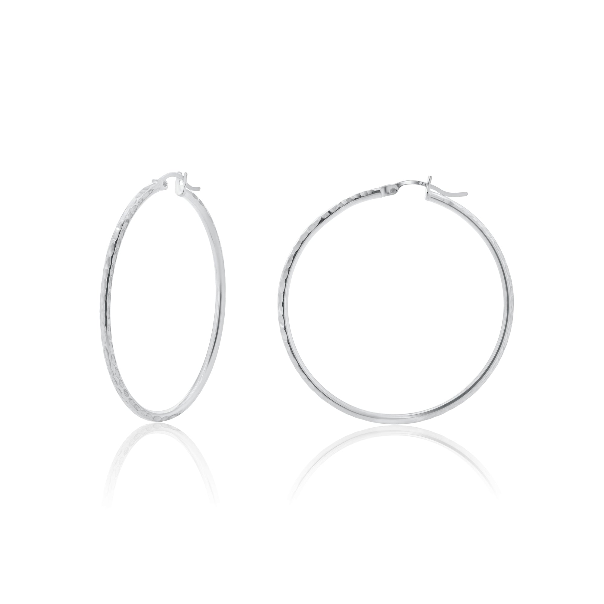 Silver 925 Diamond Cut Hoop Earrings 3mm Wide - HP04-3 | Silver