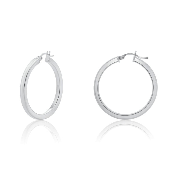 Silver 925 Square Flat Hoop Earring 3mm Wide - HP05-3 | Silver