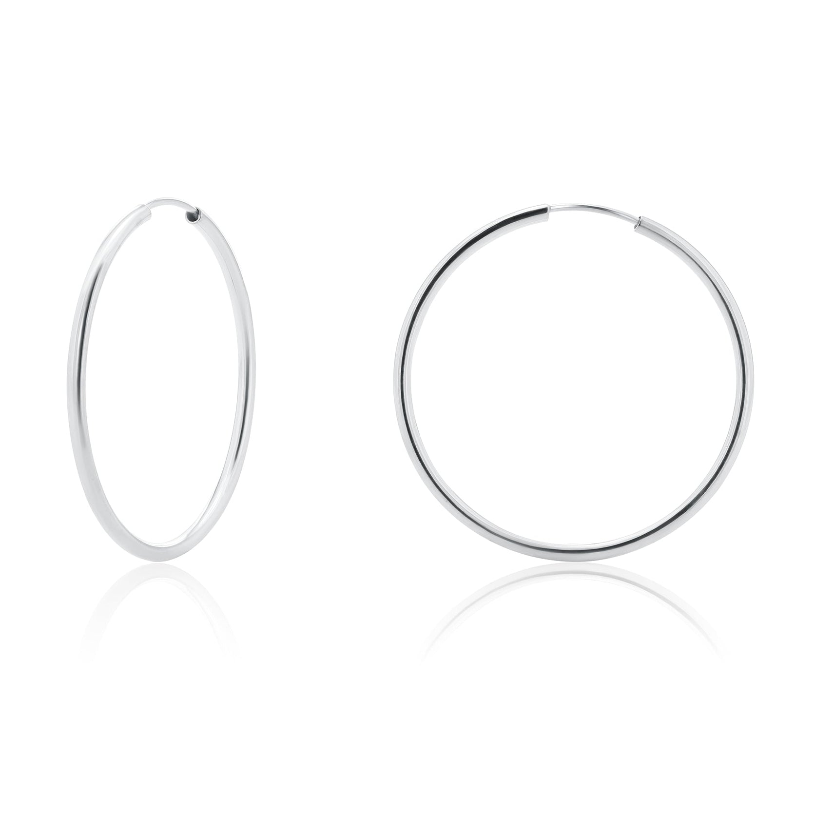 Silver 925 High Polished Endless Hoop Earrings 2mm - HP06-2 