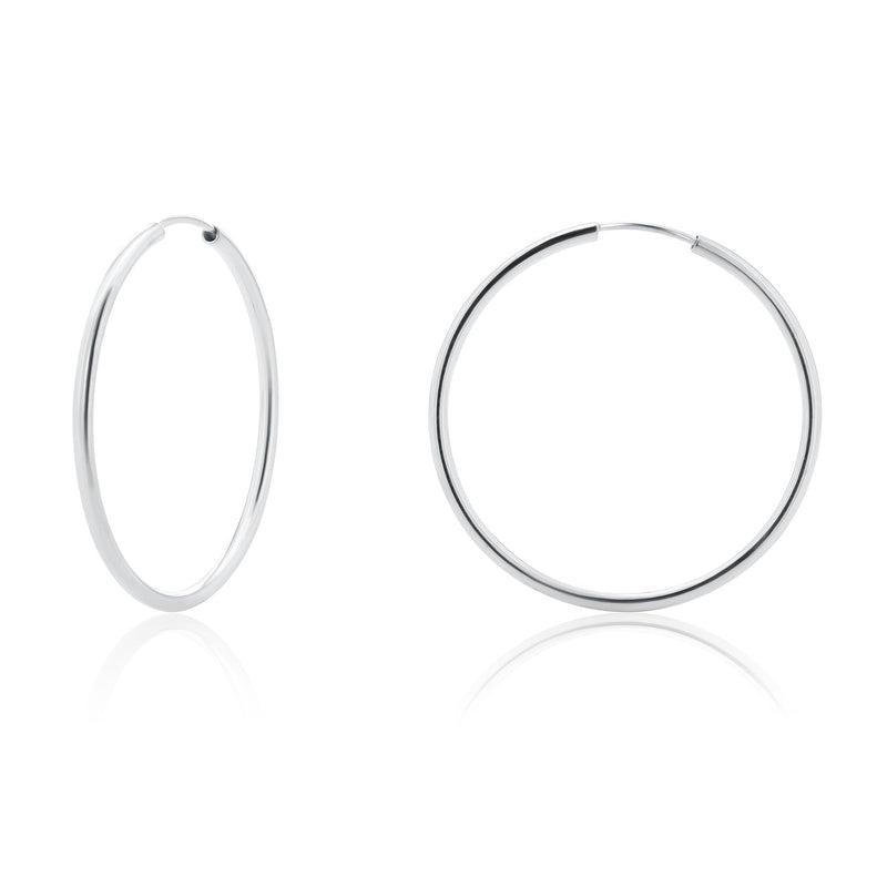 Silver 925 High Polished Endless Hoop Earrings 2mm - HP06-2