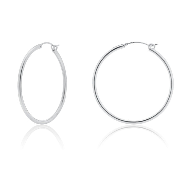 High Polished 925 Sterling Silver Hoop Earrings Rounded Hinge 2mm - HP01-2