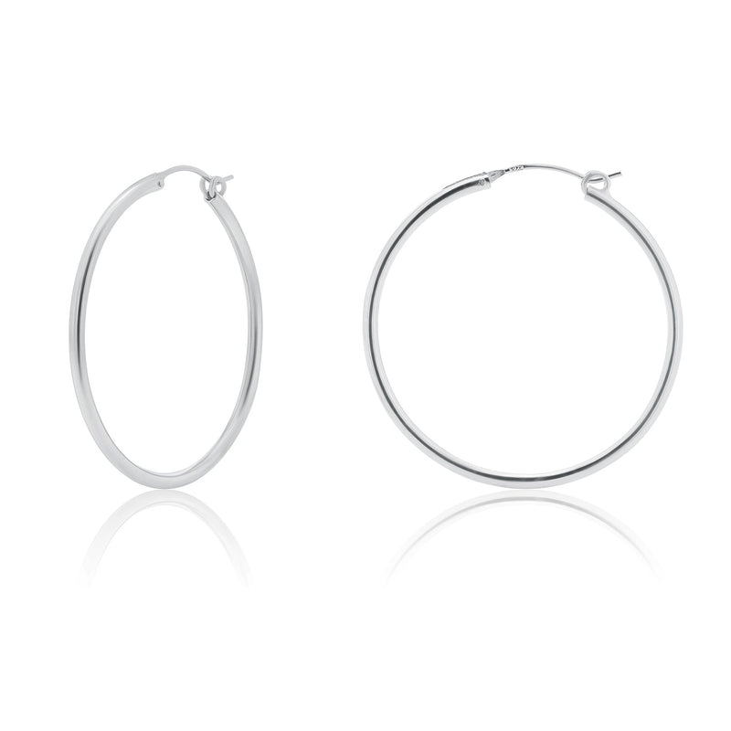 High Polished 925 Sterling Silver Hoop Earrings Rounded Hinge 2mm - HP01-2
