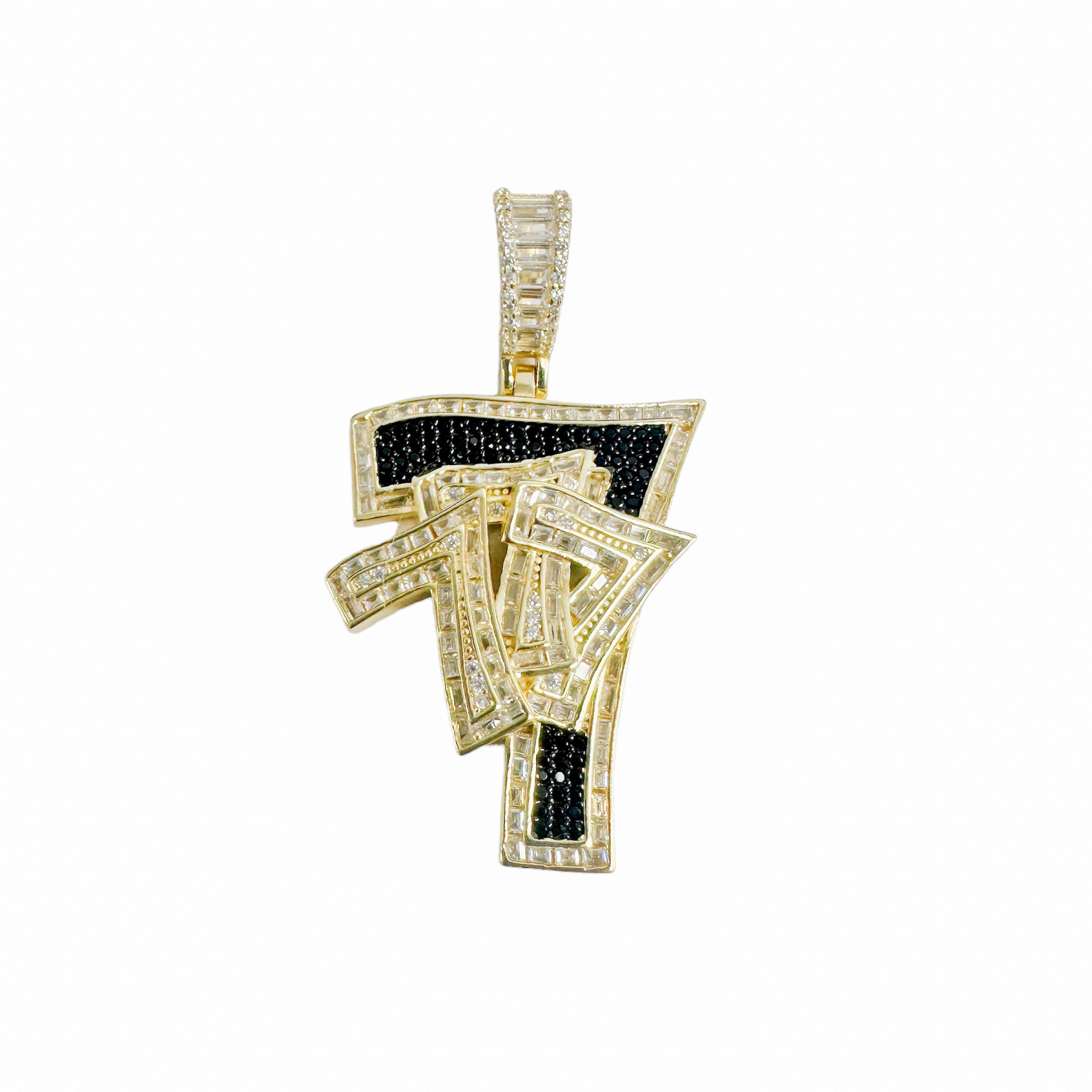 Colgante Lucky 7 de plata de ley 925 bañado en oro con circonitas transparentes y negras - AAP00005