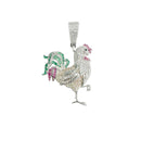 Rhodium Plated 925 Sterling Silver Chicken Multicolor CZ Pendant - SLP00388