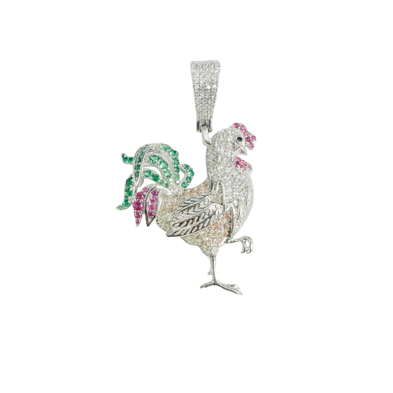 Colgante de circonita multicolor con pollo chapado en rodio de plata 925 - SLP00388