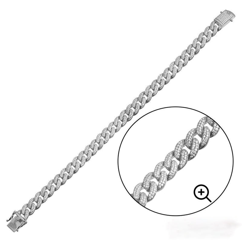 Rhodium Plated 925 Sterling Silver Moissanite Miami Cuban 9.5mm Bracelet or Necklace - MGMB00089