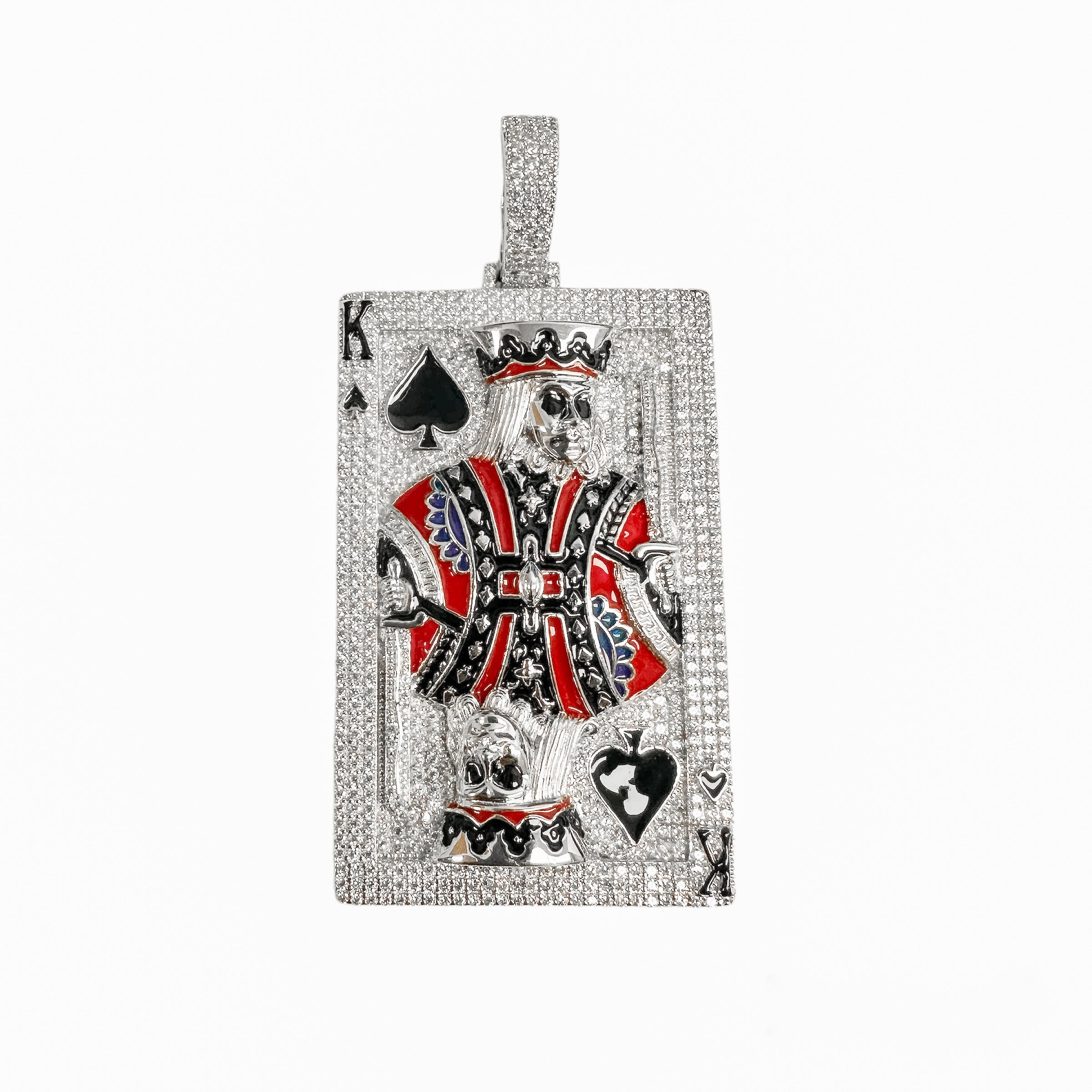 Colgante de Rey de Picas en plata de ley 925 rodiada con circonitas transparentes y esmalte negro y rojo - SLP00363