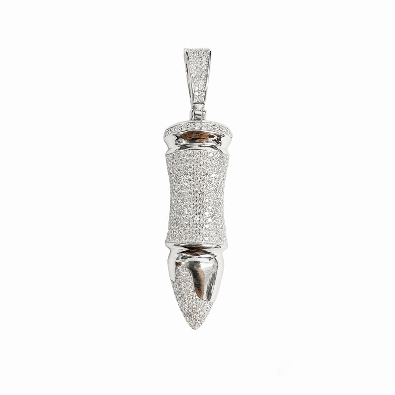 Rhodium Plated 925 Sterling Silver Bullet Clear CZ Pendant - SLP00403