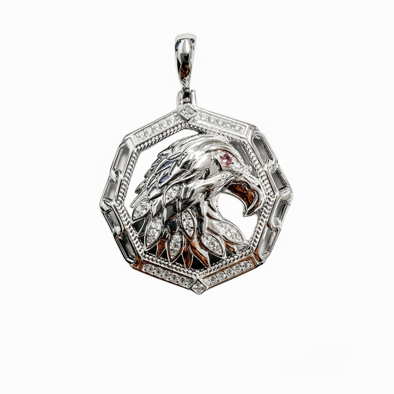 Colgante de plata 925 chapado en rodio con ojo morado de águila y circonita transparente - SLP00404