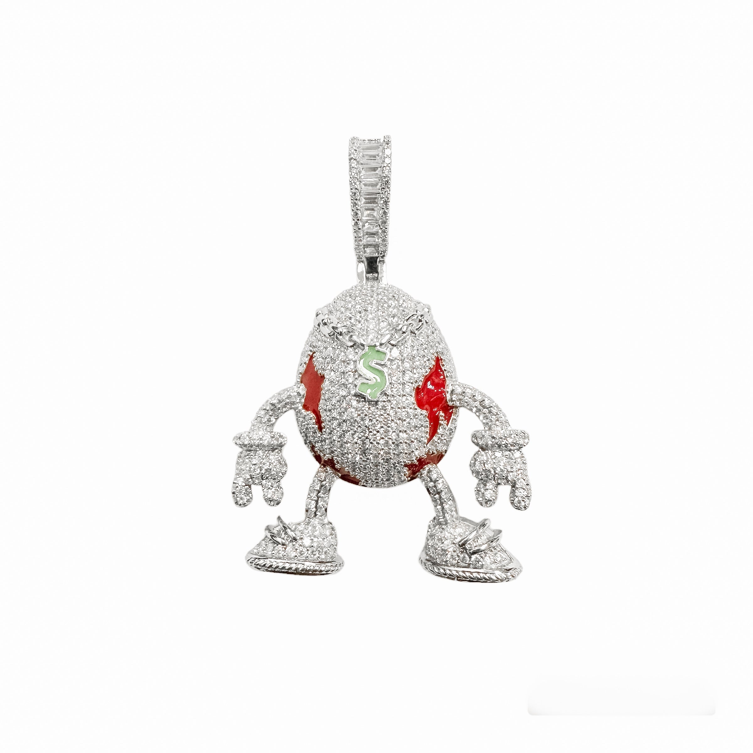 Colgante de plata de ley 925 rodiada con forma de huevo, estilo hip hop, con circonitas cúbicas transparentes, esmalte rojo y verde - SLP00376