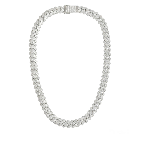 Rhodium Plated 925 Sterling Silver CZ Encrusted Miami Cuban Link