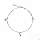 Rhodium Plated 925 Sterling Silver Paperclip Chain Stars and Moon Charm Adjustable Anklet - SOA00029